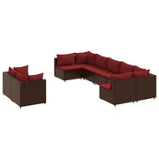 9 Piece Patio Sofa Set with Cushions Brown Poly Rattan