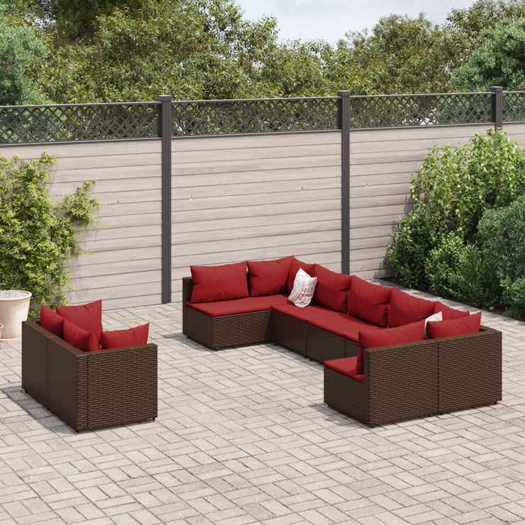 9 Piece Patio Sofa Set with Cushions Brown Poly Rattan