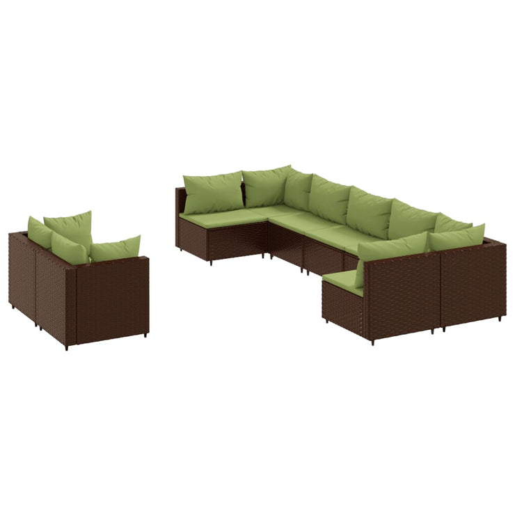 9 Piece Patio Sofa Set with Cushions Brown Poly Rattan