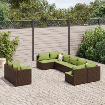 9 Piece Patio Sofa Set with Cushions Brown Poly Rattan