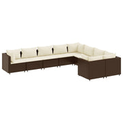 9 Piece Patio Sofa Set with Cushions Brown Poly Rattan