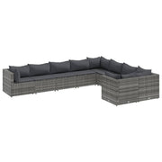 9 Piece Patio Sofa Set with Cushions Gray Poly Rattan