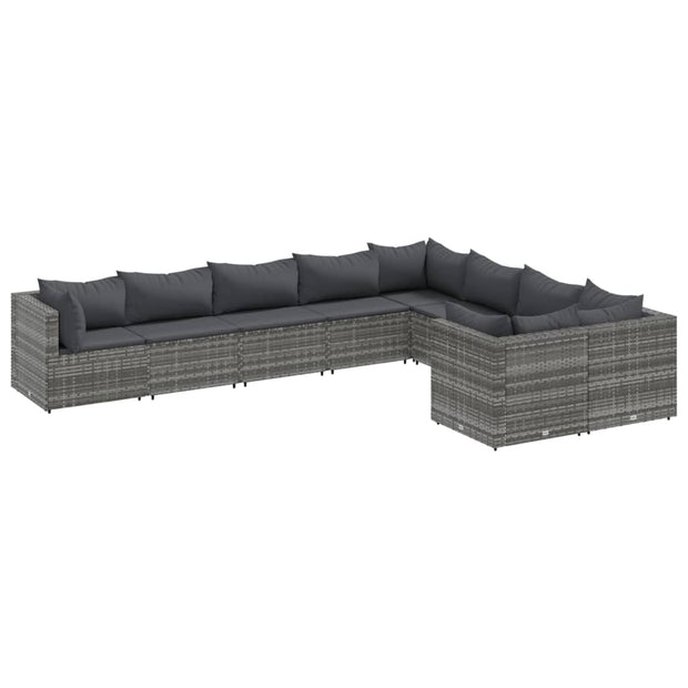 9 Piece Patio Sofa Set with Cushions Gray Poly Rattan