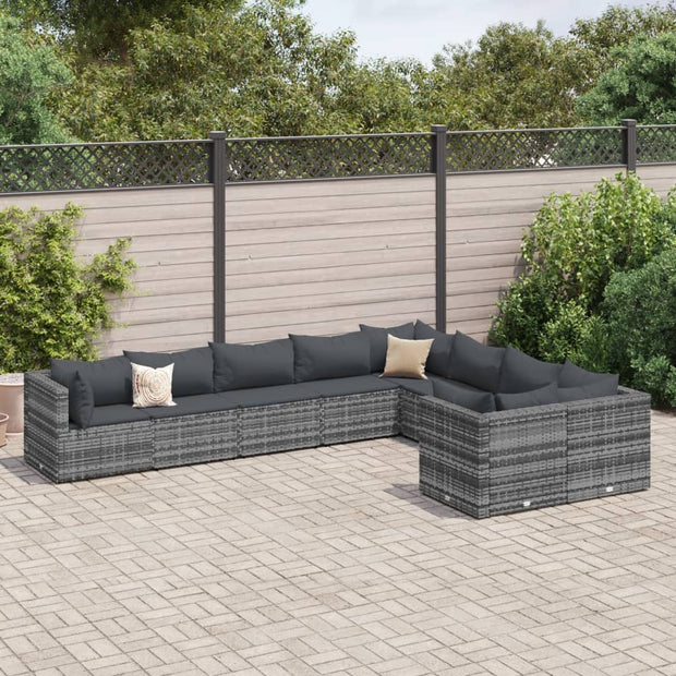 9 Piece Patio Sofa Set with Cushions Gray Poly Rattan