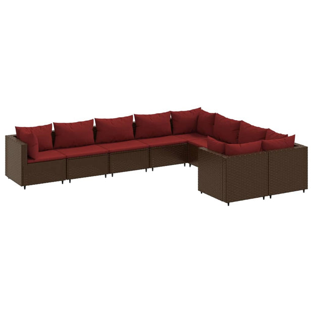 9 Piece Patio Sofa Set with Cushions Brown Poly Rattan