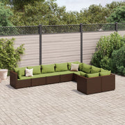 9 Piece Patio Sofa Set with Cushions Brown Poly Rattan