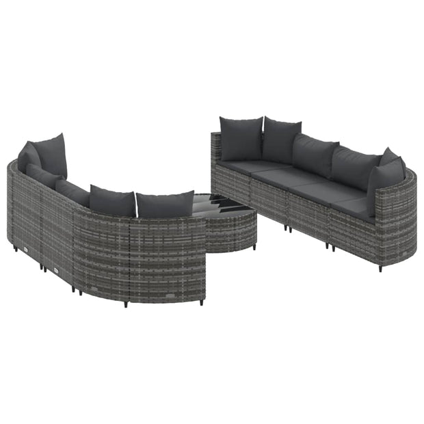 9 Piece Patio Sofa Set with Cushions Gray Poly Rattan