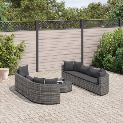 9 Piece Patio Sofa Set with Cushions Gray Poly Rattan