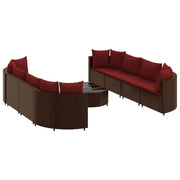 9 Piece Patio Sofa Set with Cushions Brown Poly Rattan