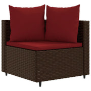 9 Piece Patio Sofa Set with Cushions Brown Poly Rattan