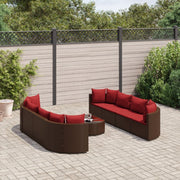 9 Piece Patio Sofa Set with Cushions Brown Poly Rattan