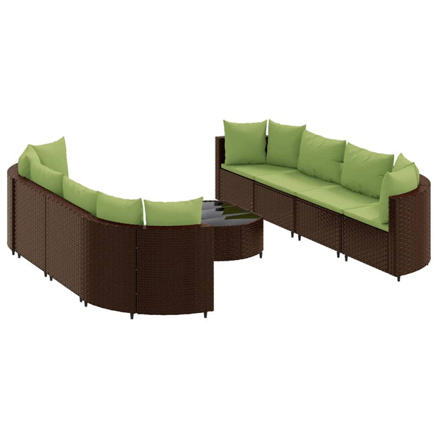 9 Piece Patio Sofa Set with Cushions Brown Poly Rattan