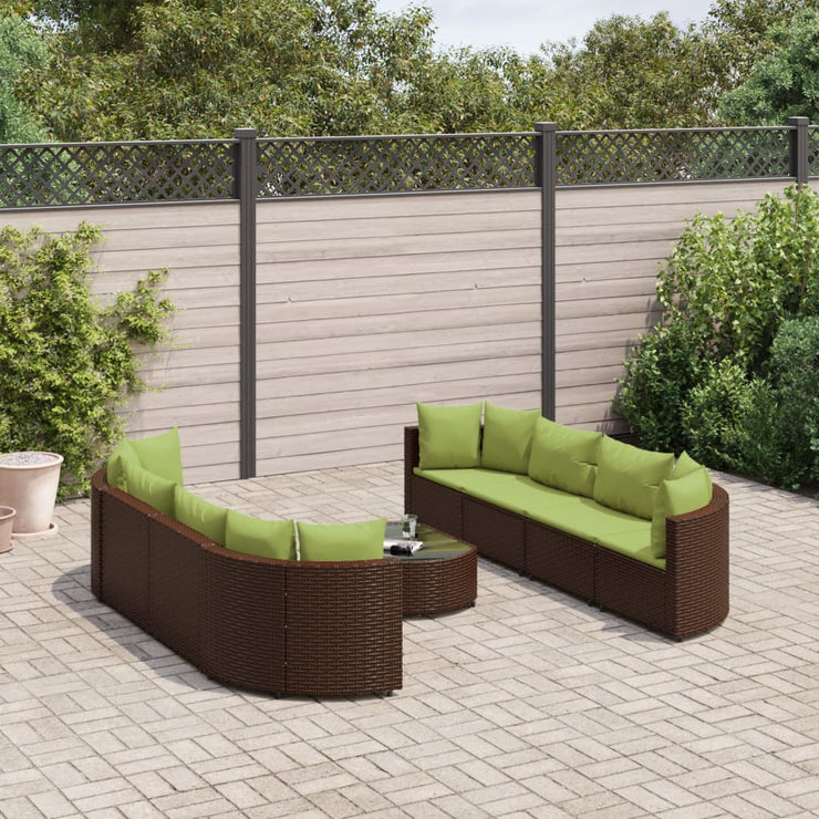 9 Piece Patio Sofa Set with Cushions Brown Poly Rattan